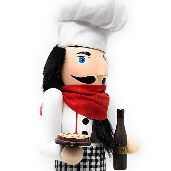 French Chef 15" Nutcracker with Wine and Pizza - Picture 2 of 3